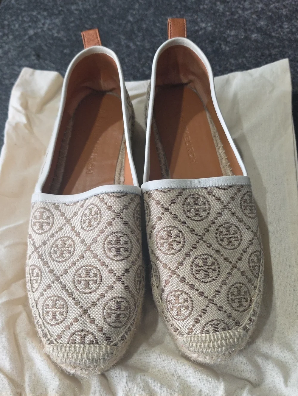 Tory Burch Neutral Logo Canvas Espadrille Flats